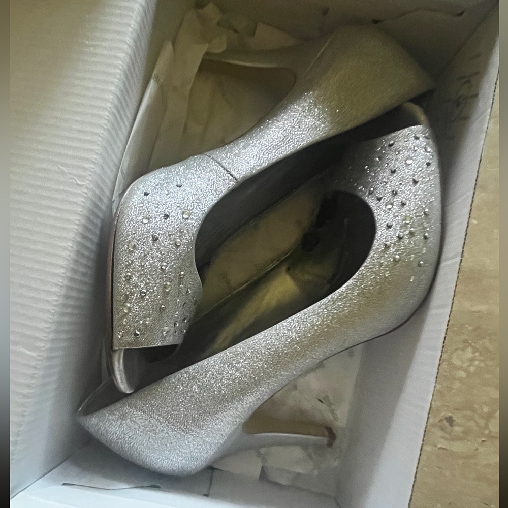 Elegant Silver Peep-Toe Heels